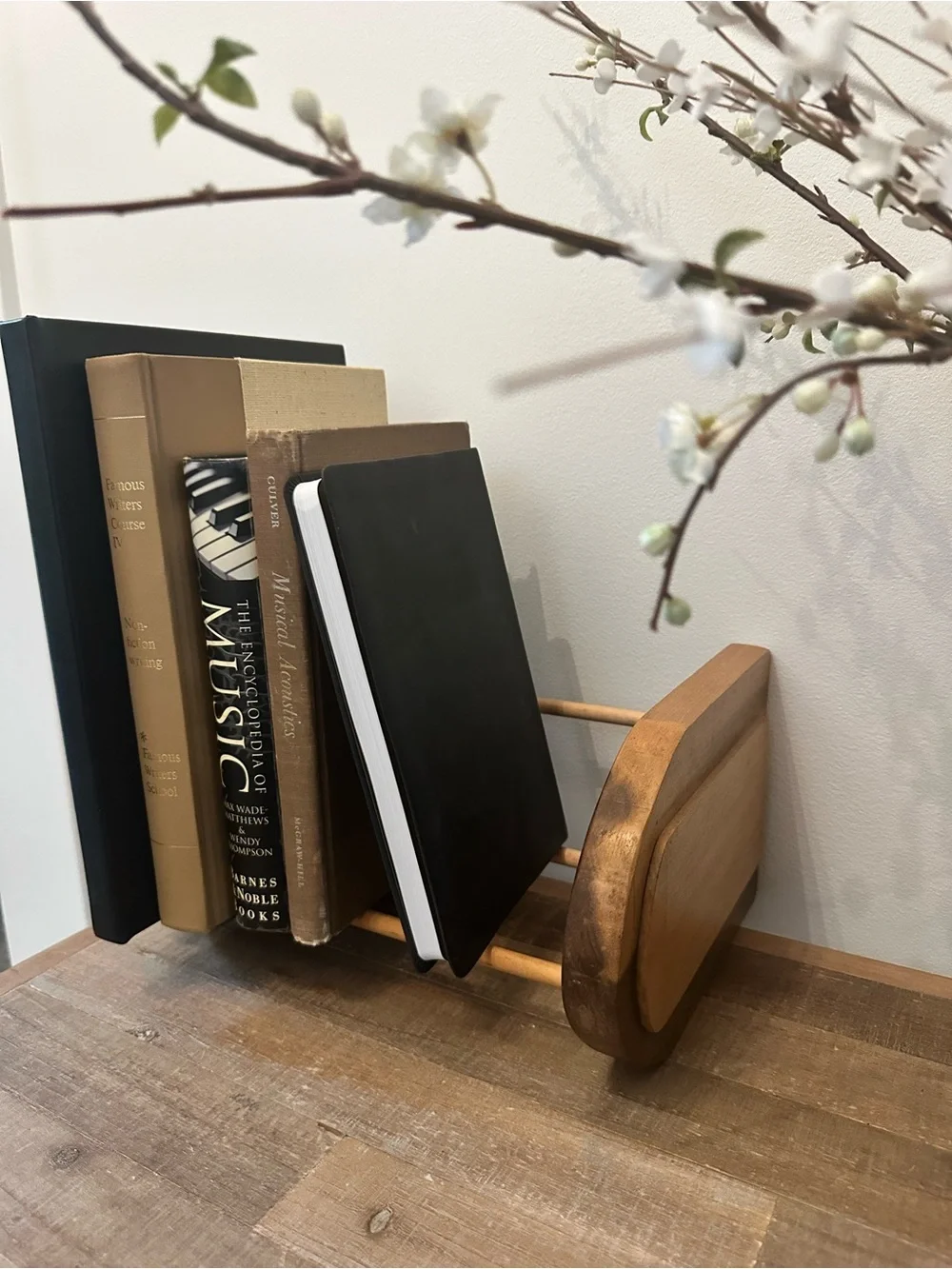 Vintage Wooden Desktop Media Bookend and Organizer - Natural Brown 11.5” Wide